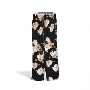 SHEIN Black and Pink Floral Wide Leg Pants Size Large